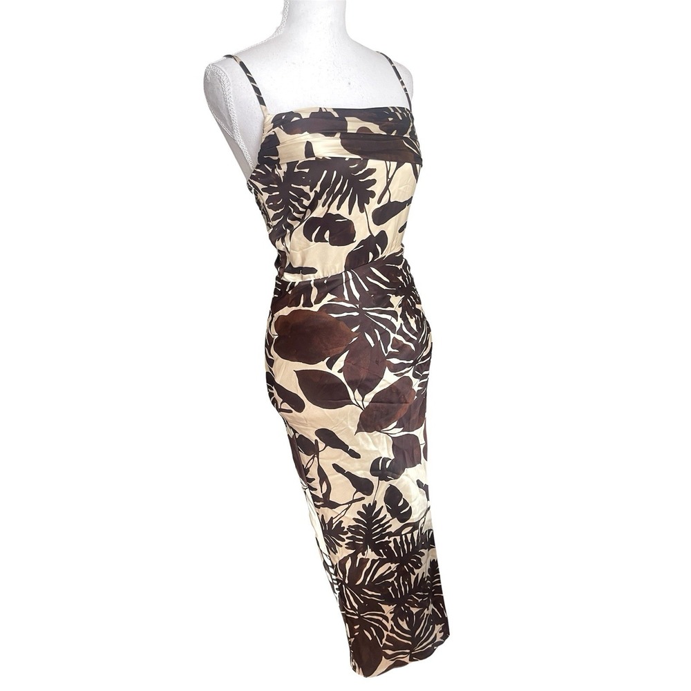 NWT Nicholas Chocolate Brown Skyler Draped Satin Midi Dress Sz 4 Tropical Resort - Picture 8 of 15